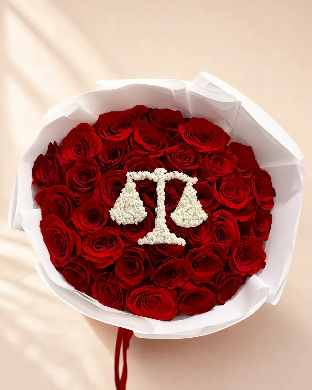 Graduate's Letter: Graduation roses with an initial, 25, 50 or 100 roses, photographed on a blush backdrop