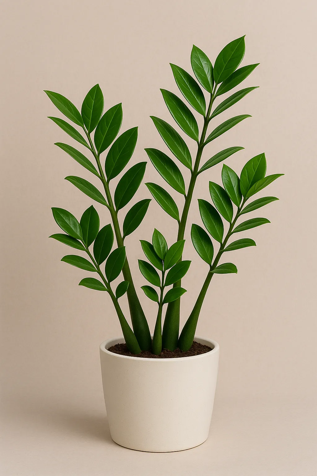 ZZ plant in a cream ceramic pot